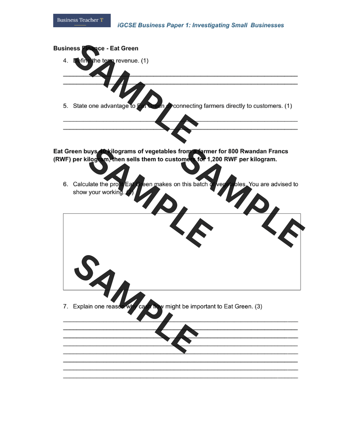 Pearson Edexcel International GCSE Business — Paper 1 Short Answer Questions and Answers — £6.99